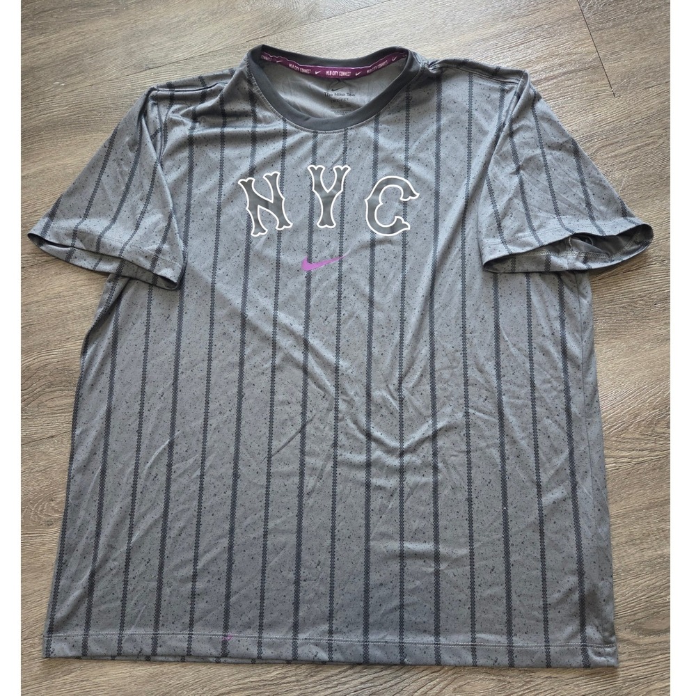 Nike MLB New York Mets NYC x MLB City Connect Mens Grey Pinstripe T Shirt XXL